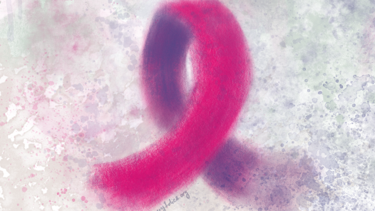 Breast cancer ribbon with edge eroding, representing recurrence
