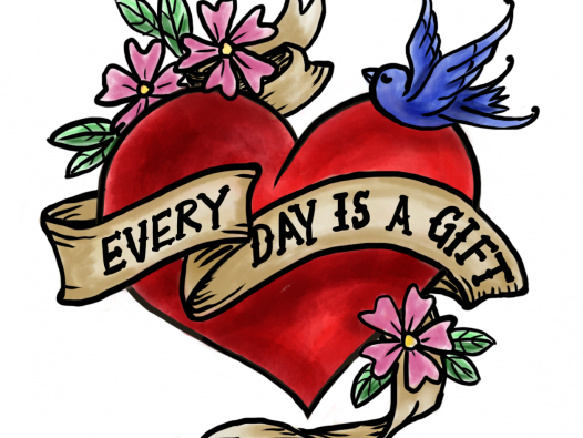 Tatoo style heart with Every Day is a Gift. Everyone Dies at https://everyonedies.org