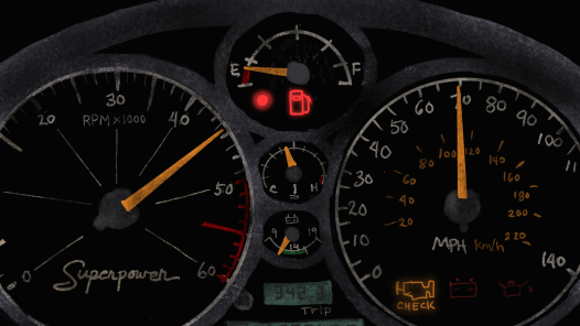 A car dashboard showing empty fuel light, representing lack of energy