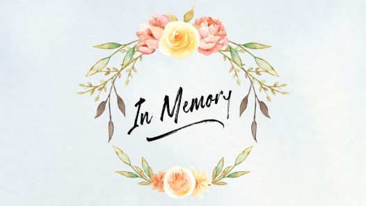A watercolor flower wreath with the words "in memory". every1dies.org