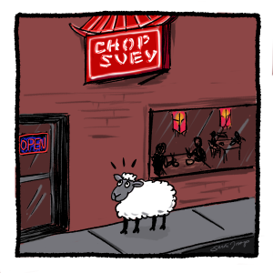 Chop Suey originally had organ meat. Lamb with a shocked look on its face. Every1dies.org
