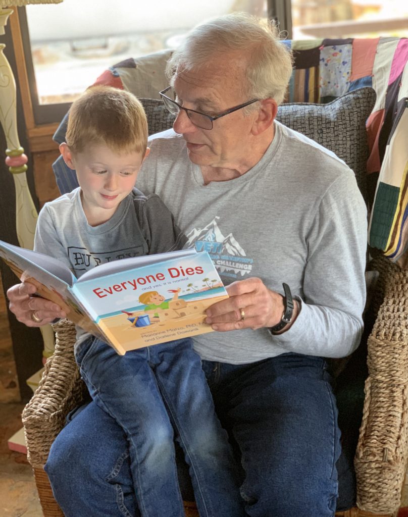 A grandpa reading Everyone Dies and yes, it is Normal to a young boy. https://everyonediesthebook.com