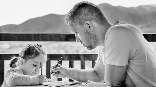 Father coloring with daughter. Crafts are a great non-threatening way to discuss loss with children. https://every1dies.org