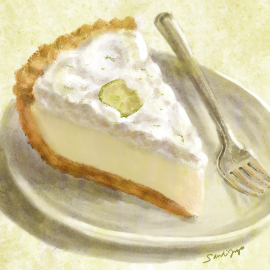 A slice of key lime pie on background of lime green