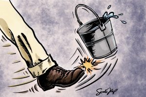 A boot kicking a bucket, a euphemism for when someone died