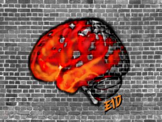 A brain scan with FTD spray painted onto a brick wall. Learn about FTD in S3E47 (https://every1dies.org)