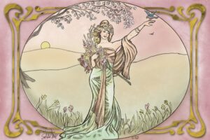 Persephone, the goddess of spring in an Art Nouveau styled image. https://every1dies.org