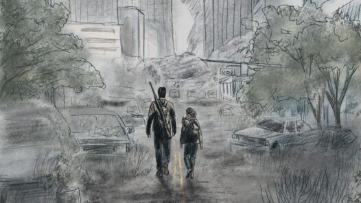 Two characters - Joel and Ellie - walk in the ruins of an overgrown, abandoned city street. A scene from The Last of Us, as we talk about Candida auris, a fungus that can be dangerous for some people