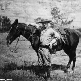 American politician and future President of the United States of America, Theodore Roosevelt (1858 - 1919) during a visit to the Badlands of Dakota after the death of his first wife, in 1885