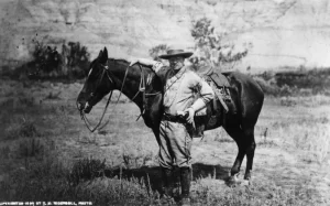 American politician and future President of the United States of America, Theodore Roosevelt (1858 - 1919) during a visit to the Badlands of Dakota after the death of his first wife, in 1885