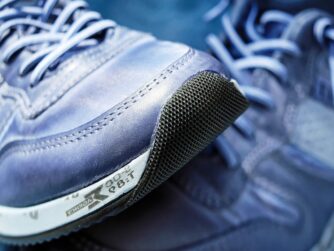 Blue running shoes. We talk about the benefits of exercise for mood in this episode.