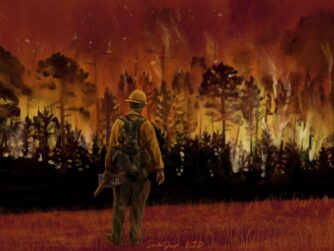 A wildland firefighter staring helplessly at an out-of-control forest fire. This is a metaphor for cancer that is unresponsive to chemotherapy, taking over the body like a wildfire, which we talk about in this episode.