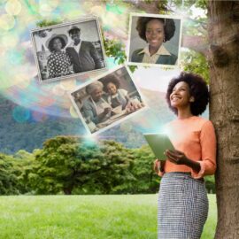 A young African American woman reviewing the digital memories of a deceased loved one as part of a digital memorial