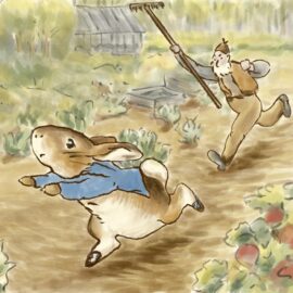 A tribute painting of Peter Rabbit being chased by Mr McGregor. We talk about ICD decisions and Beatrix Potter in this episode