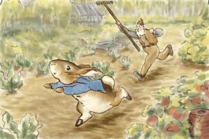 A tribute painting of Peter Rabbit being chased by Mr McGregor. We talk about ICD decisions and Beatrix Potter in this episode