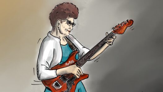 Cordell Jackson playing her signature red Hagstrom guitar, featured in our episode about Advance Care Planning