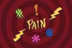 A spiral with the word PAIN in center. We talk about barriers to pain management in this episode. https://every1dies.org