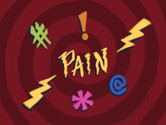 A spiral with the word PAIN in center. We talk about barriers to pain management in this episode. https://every1dies.org