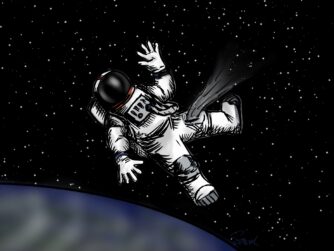 An astronaut in a space suit with a leak