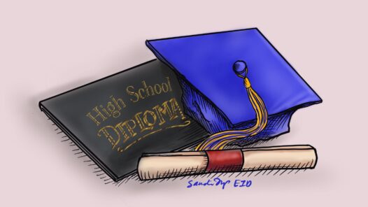 A high school graduation cap, gown, and diploma. We talk about how education is associated with longevity in this episode