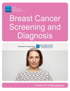 An NCCN Guideline for patients with a woman on the front and title Breast Cancer Screening and Diagnosis