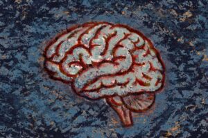 A brain on a stormy blue background. We talk about chemo brain and chemo rage in this S6E6 episode. https://every1dies.org