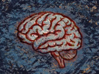 A brain on a stormy blue background. We talk about chemo brain and chemo rage in this S6E6 episode. https://every1dies.org