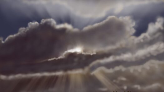 A sky with dark clouds and sun peeking through, with shafts of light. Charlie shares his experience and grief 5 years after the murder of his son