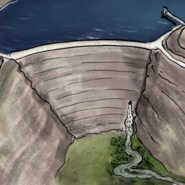 A lake and dam with a trickle of water as a metaphor for the symptoms of prostate cancer and also the challenges of treatment-related side effects. https://every1dies.org