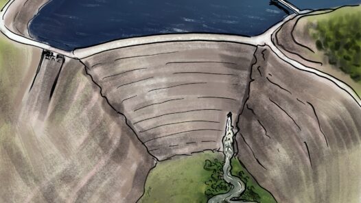 A lake and dam with a trickle of water as a metaphor for the symptoms of prostate cancer and also the challenges of treatment-related side effects. https://every1dies.org