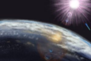 Earth as viewed from space. A blazing sun with les flare shines above it. Learn about heat stroke and elders in this S6E17 episode. https://every1dies.org