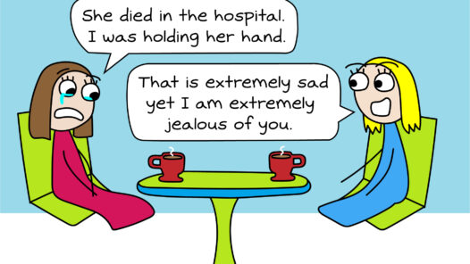 A panel from Adventures with Vrah by Sarah Walt Weaver. Sarah used creative expression in her comics to help cope with the death of her sister in a plane crash.