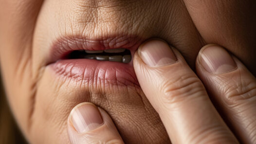 A close-up of a mouth, and fingers touching it gingerly. We talk about mucositis - especially oral mucositis - which is a common side effect of cancer treatment. https://every1dies.org