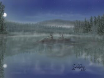 On a clear moonlit night with a rising mist, a ghostly canoe slips across Spirit Lake. Could this be the Kootenay lovers that jumped to their death together?