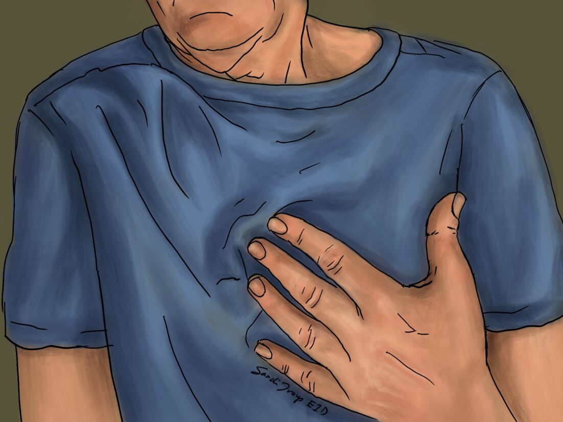 A man gripping his heart. We talk about heart diseases and heart failure in this episode. https://everry1dies.org