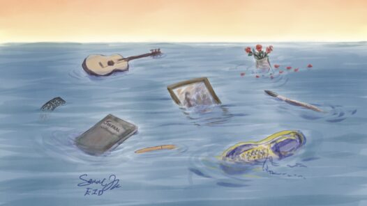 Several items floating in the waves - memories, flowers, photobooth reel, a photo frame, paintbrush, journal, and running shoe. We talk about how to surviving waves of grief and learning to float and cope forward in this S6E34 episode. https://every1dies.org