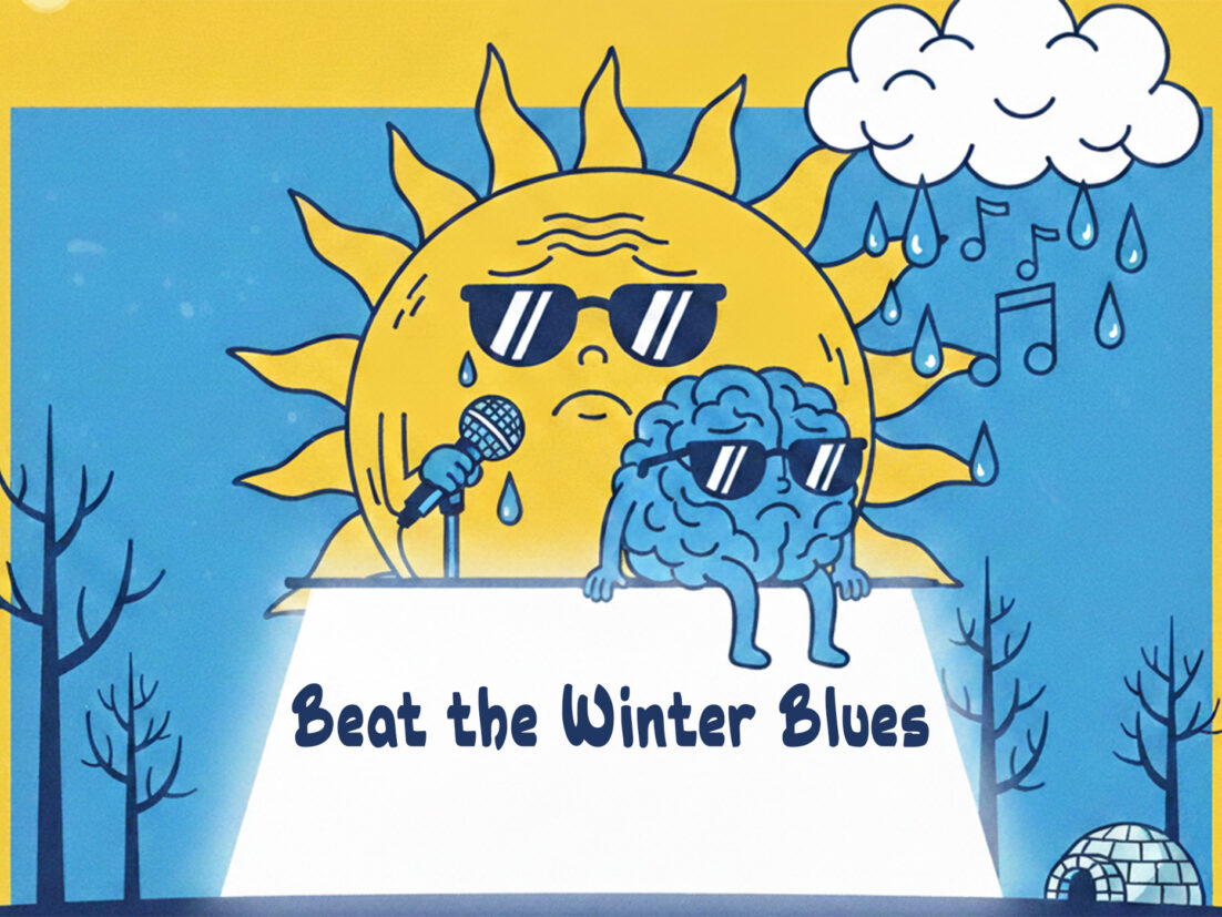 A sad sun and moping brain singing the blues, but sitting on top of a seasonal affective disorder (SAD) light box. We talk about what causes SAD and how to beat it in this episode.