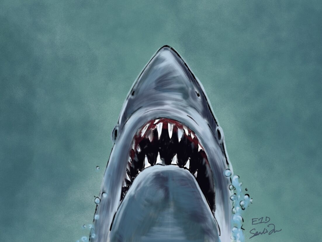 A stylized version of the poster for the movie JAWS.