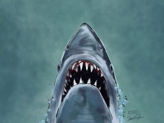 A stylized version of the poster for the movie JAWS.