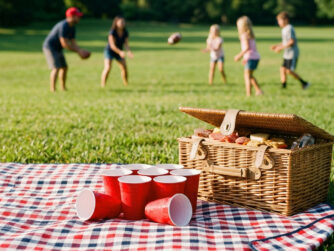 A summer picnic with red, white and blue blanket, wicker basket, and solo cups. A family is enjoying a game of football catch in the distance. We talk about how Ben Sasse approaches his terminal pancreatic cancer path in this episode.
