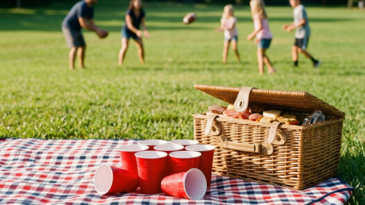 A summer picnic with red, white and blue blanket, wicker basket, and solo cups. A family is enjoying a game of football catch in the distance. We talk about how Ben Sasse approaches his terminal pancreatic cancer path in this episode.
