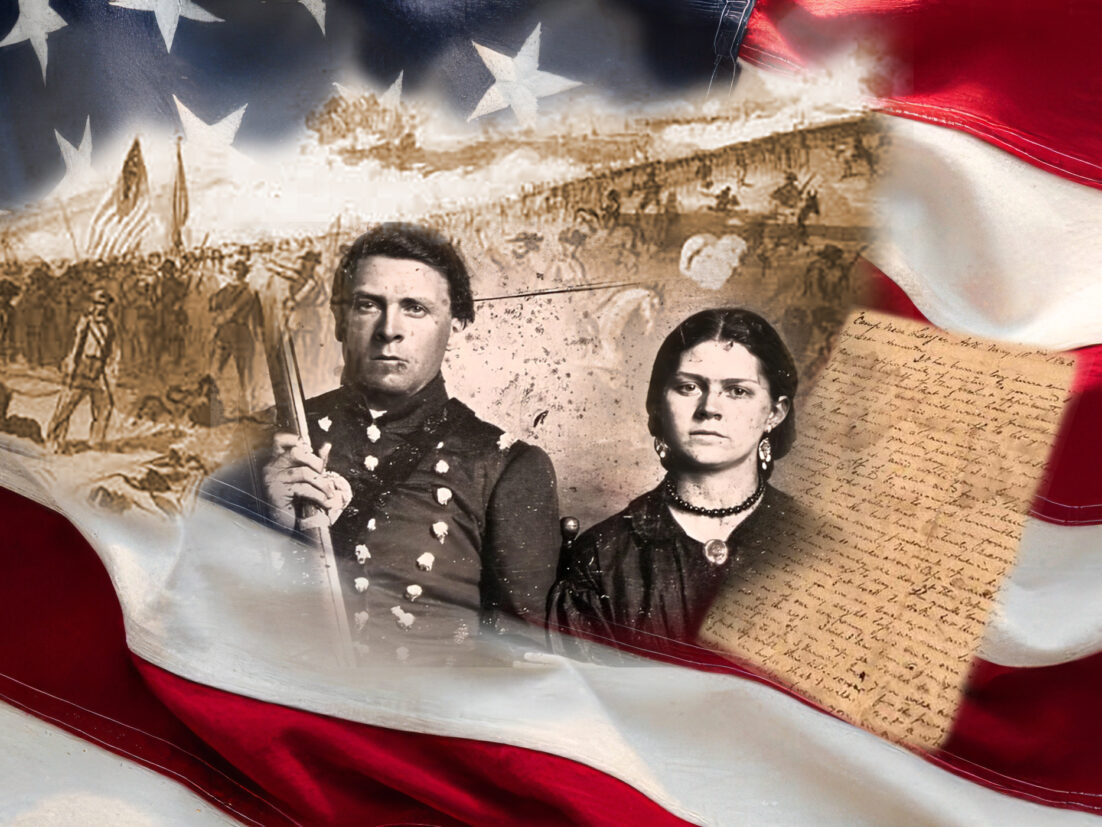 Sullivan and Sarah Ballou and a representation of the famous letter he wrote to her before he died at the First Battle of Bull Run.