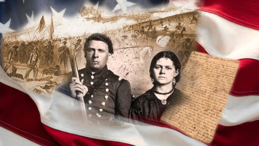 Sullivan and Sarah Ballou and a representation of the famous letter he wrote to her before he died at the First Battle of Bull Run.